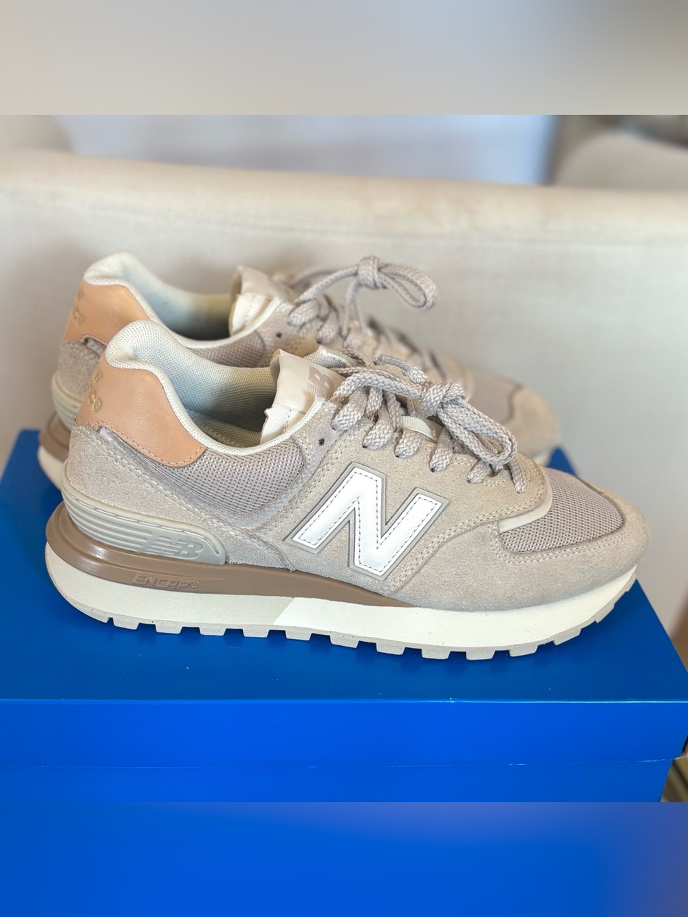 New Balance 574 Legacy U574LGDW Mens 7.5 Cream Grey White Retro Running Shoes